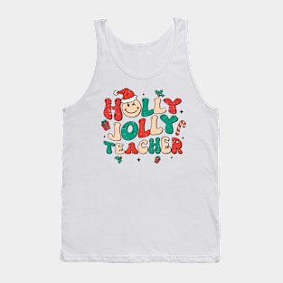 Vintage Groovy Christmas Holly And Jolly Teacher Santa Xmas Tank Top